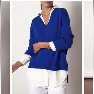 BROCHU WALKER The Looker Layered V-Neck Sweater Top Lapis Blue SZ L/G BRAND NEW